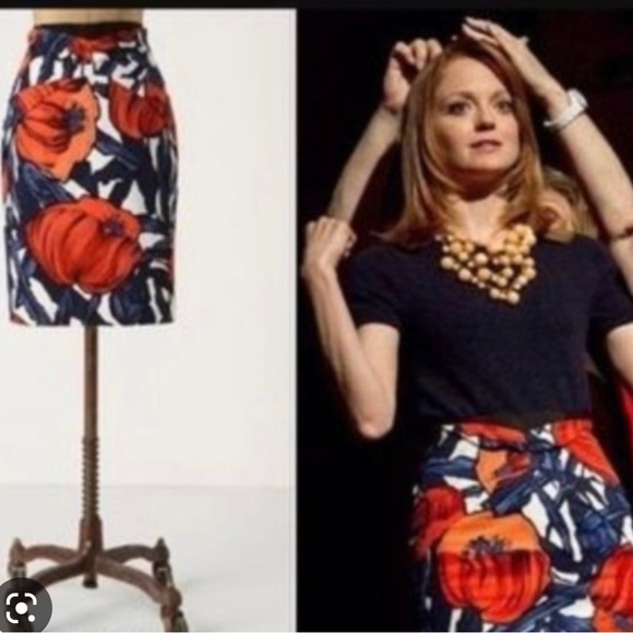 Anthropologie Moulinette Soeurs Navy & Red Poppies Fantastic Field Skirt Sz 6 - Picture 3 of 16